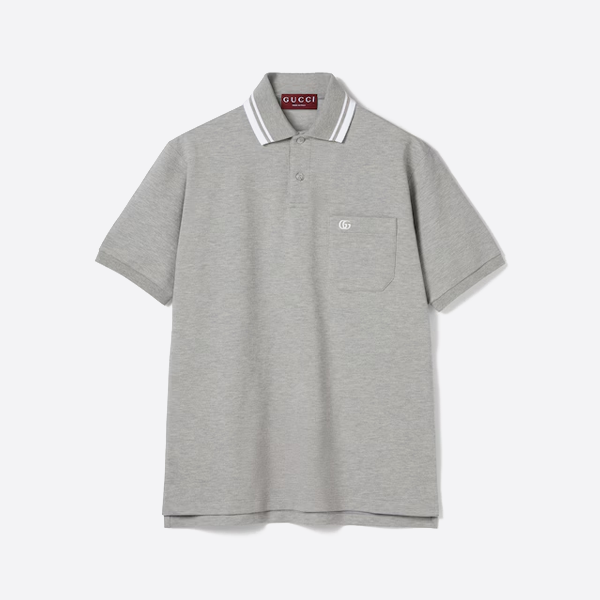 グッチ クラシック ポケット ダブルG刺繍ロゴ ポロシャツ 半袖、グレー