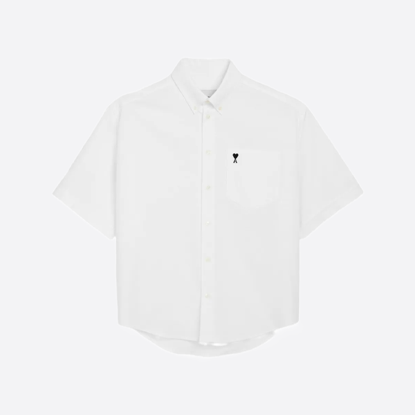 アミ・パリ刺繍入り半袖シャツ、ホワイト