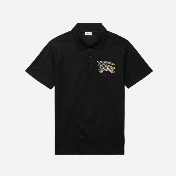 バーバリー ポロシャツ ホースパッチワーク刺繍入り、ブラック