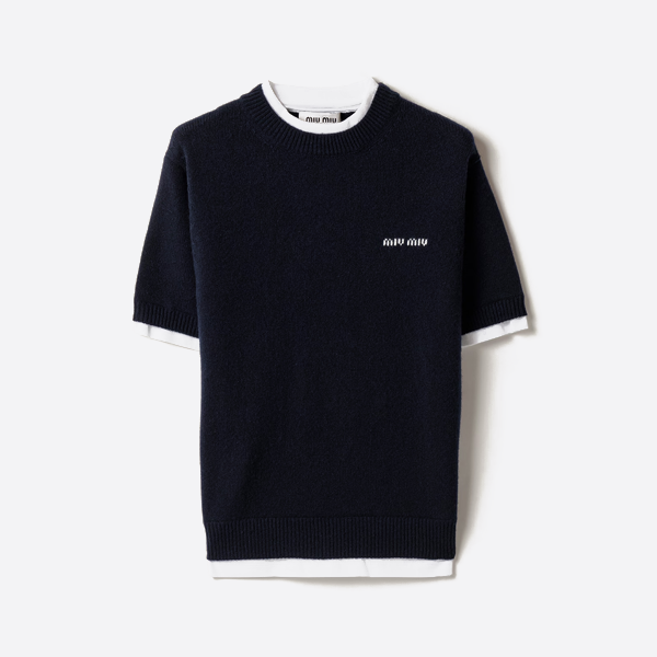 ミュウミュウ ニット フェイク ツーピース パッチワーク 半袖Tシャツ