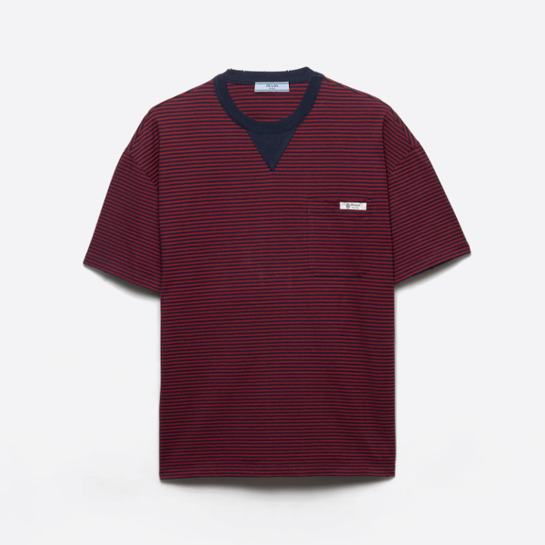 プラダ ストライプ柄ポケット付き半袖Tシャツ