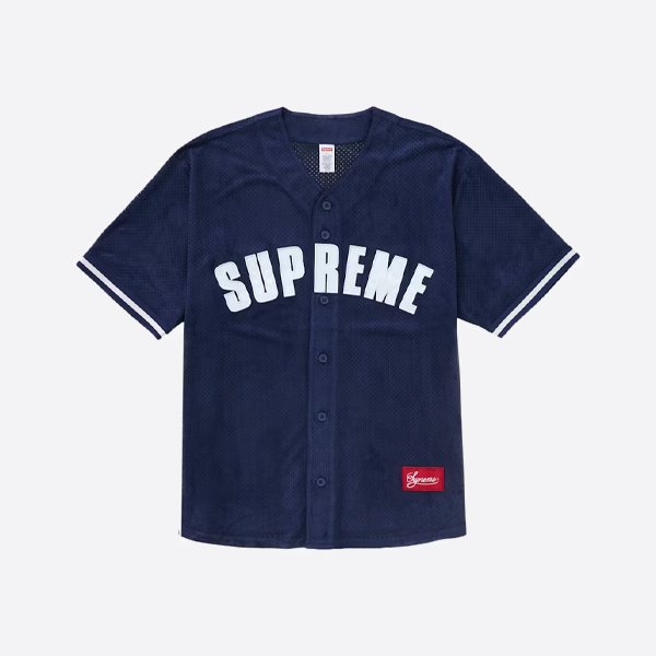 シュプリーム スエードメッシュ ベースボールユニフォーム 半袖Tシャツ、ブルー