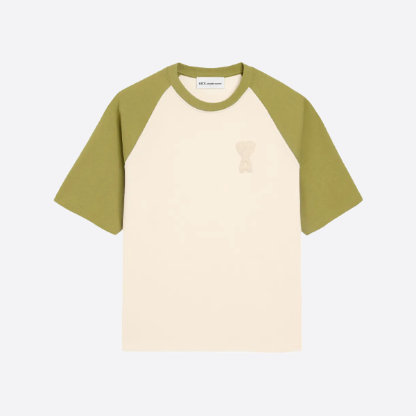 アミパリ ハート型クロシェ編みカラーブロック半袖Tシャツ