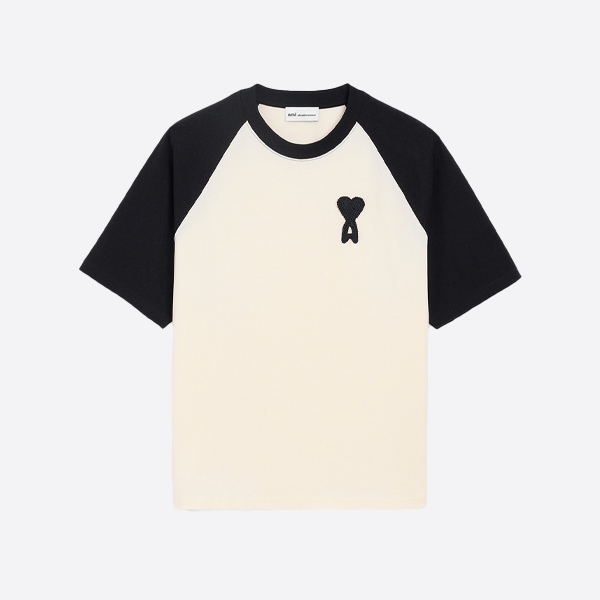 アミパリ ハート型クロシェ編みカラーブロック半袖Tシャツ、ブラック
