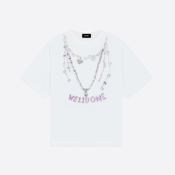we11done カラーダイヤモンドパールプリント 半袖Tシャツ（ホワイト）