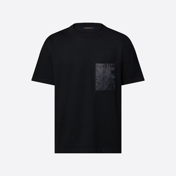 ルイ・ヴィトン ニットジャカードパッチワークナイロン装飾半袖Tシャツ、ブラック