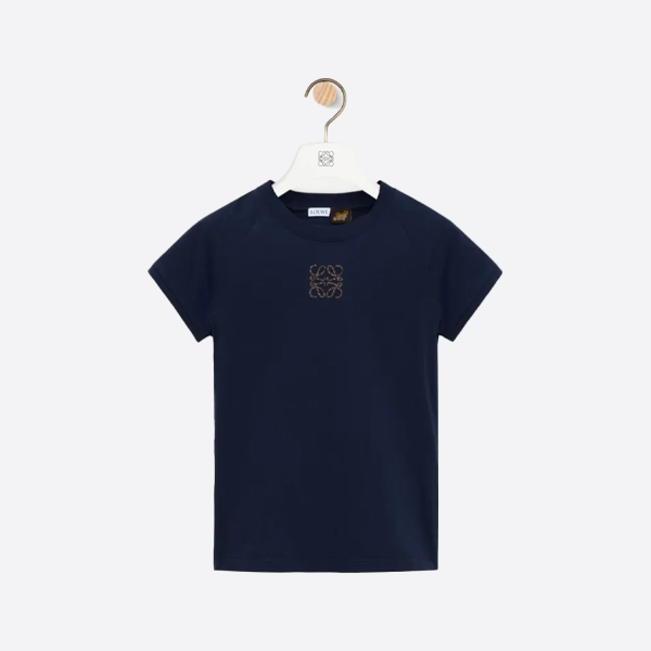 ロエベ モザイク刺繍入り半袖Tシャツ、ブルー