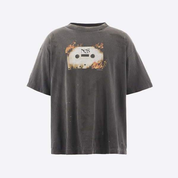 聖ミカエルの炎のテープラジオプリント半袖Tシャツ