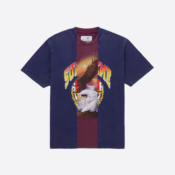 Supreme x Maison Margiela イーグルパッチワーク半袖Tシャツ、ブルー