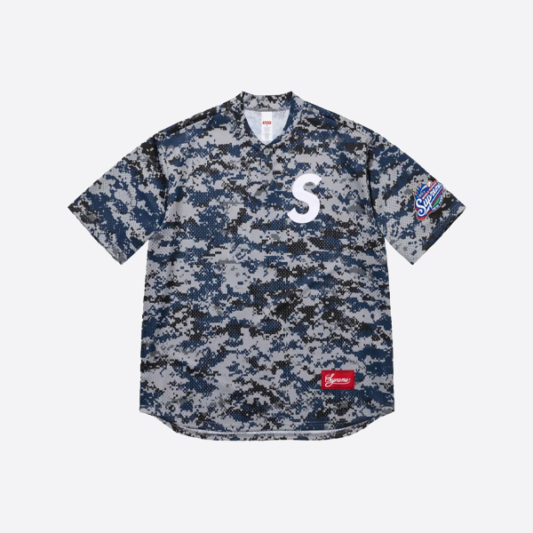 シュプリーム S11 ベースボール ヘンリーカラー Tシャツ、ブルーカモフラージュ