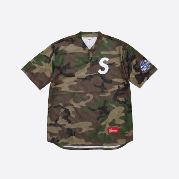 シュプリーム S11 ベースボール ヘンリーカラー Tシャツ、グリーンカモフラージュ