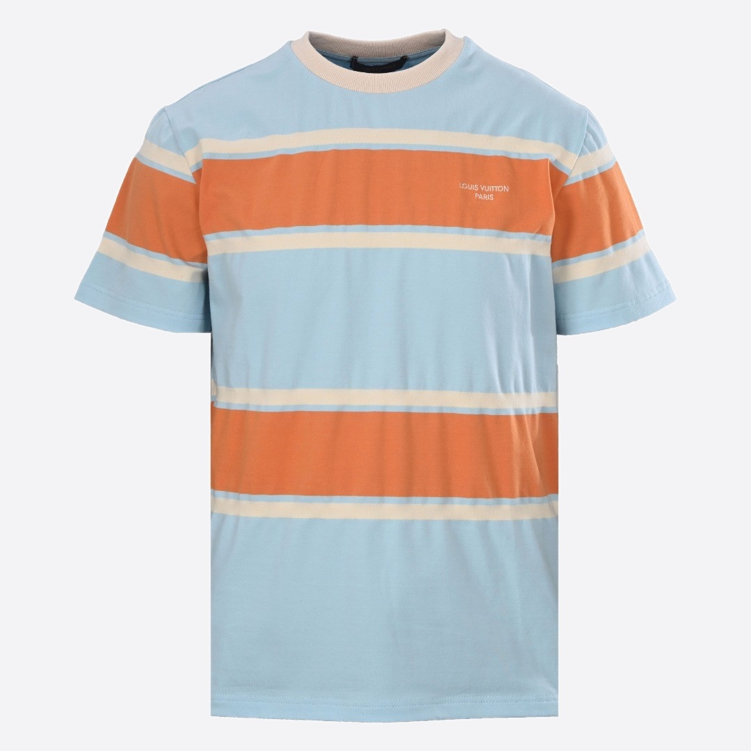 ルイヴィトン ストライプ ショートスリーブ Tシャツ ペールブルー オレンジ 1AK7IH