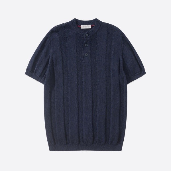 ブルネロ クチネリ リネン コットン リブ ストライプ テクスチャ ニット Tシャツ マルチカラー