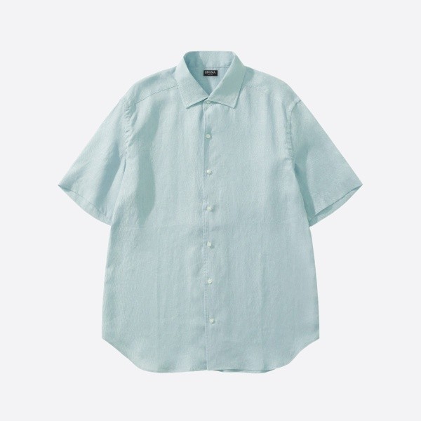 ゼニア Oasi Lino リネン シャツ ネイビー ブルー