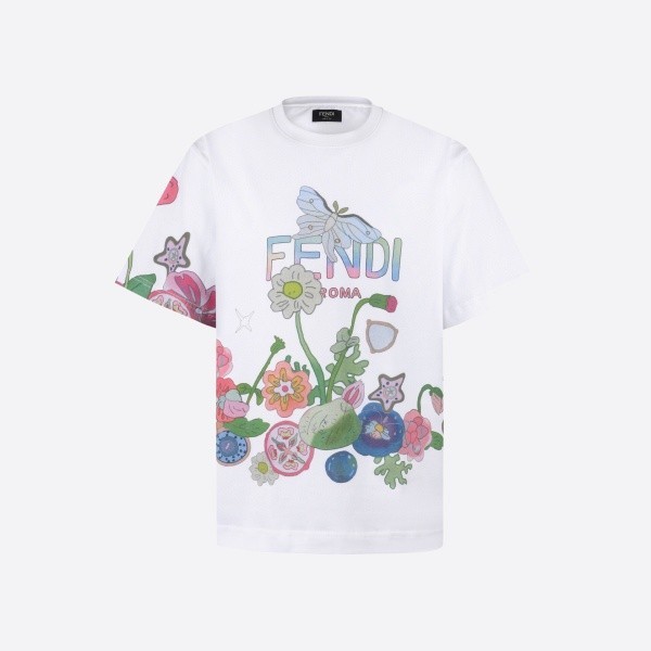 フェンディ バタフライフローラルTシャツ ホワイト