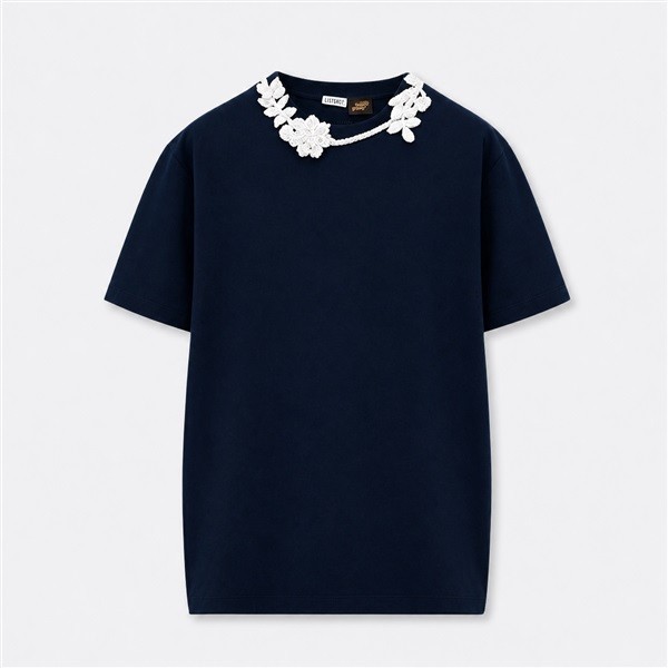 ロエベ クロシェ フラワー Tシャツ ネイビー マルチカラー