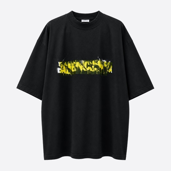 バレンシアガ レターテープ ロゴTシャツ ブラック