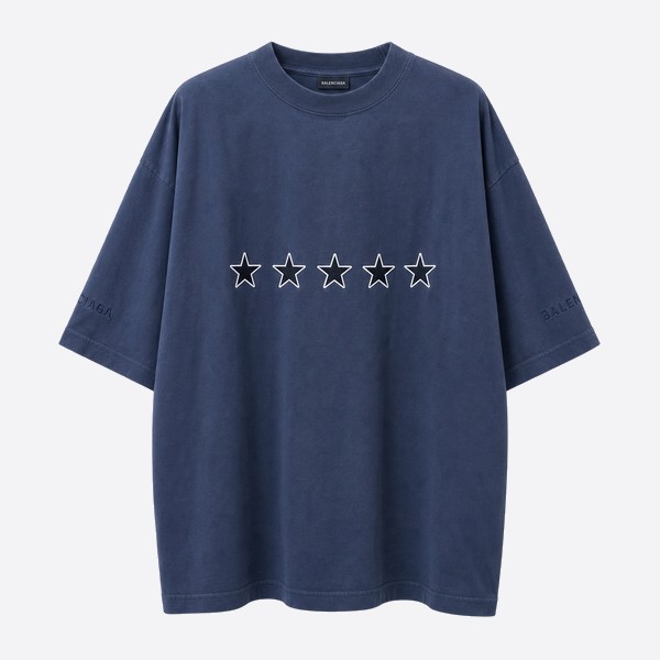 バレンシアガ スター刺繍 スローガンTシャツ ブルー