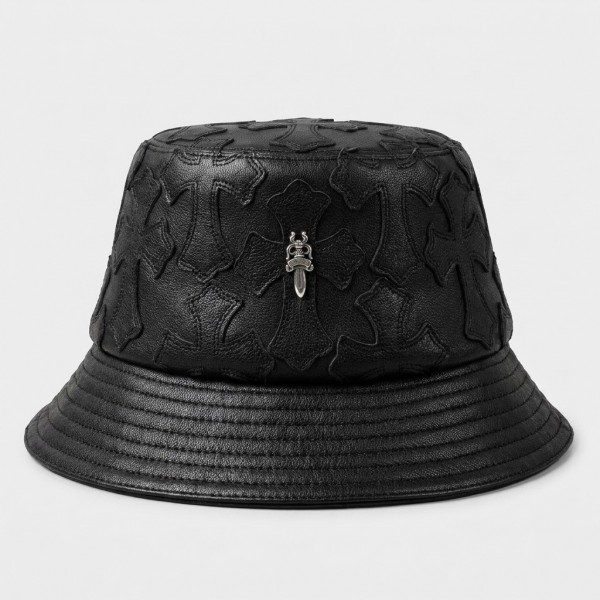 クロムハーツ ブラック レザー バケット Hat Front クロス