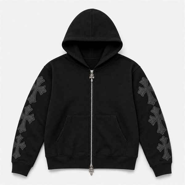 クロムハーツ Vine Leather Patchwork レザーパッチ フーディ ブラック