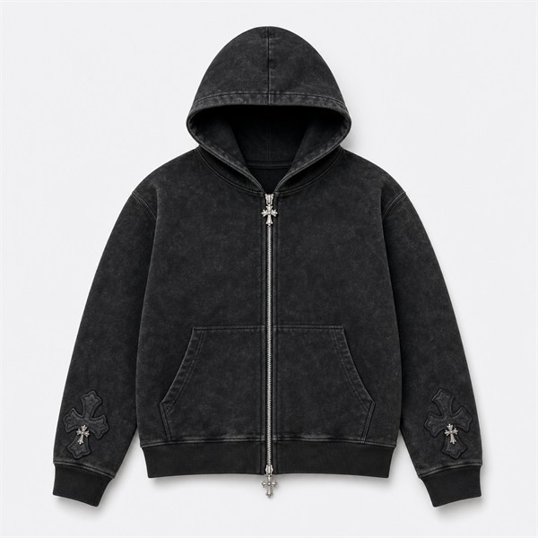 クロムハーツ Leather Patchwork レザーパッチ フーディ ブラック