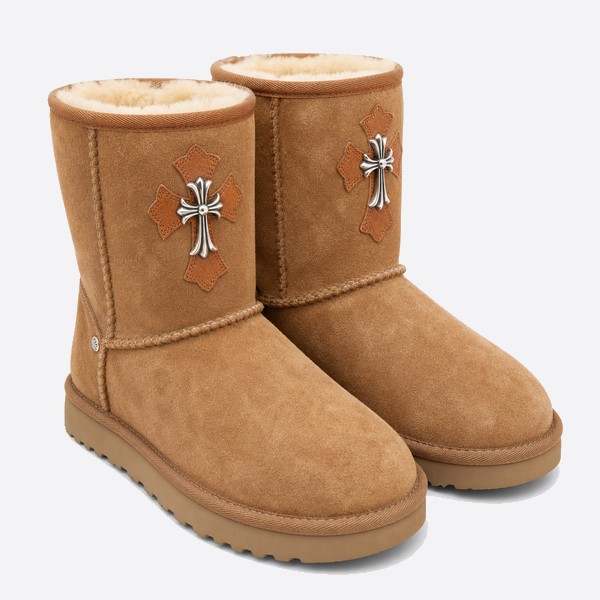 クロムハーツ x UGG クロス レザーパッチ Mid Snow ブーツ カーキ