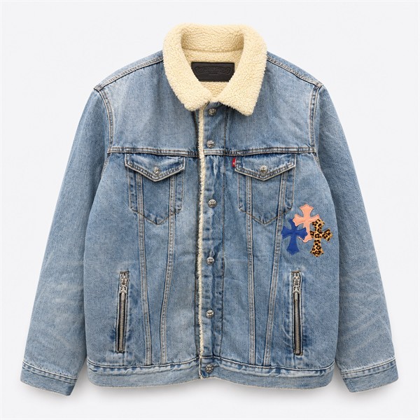 クロムハーツ x Levi's レザー Patch デニム シェルパ ジャケット Blue