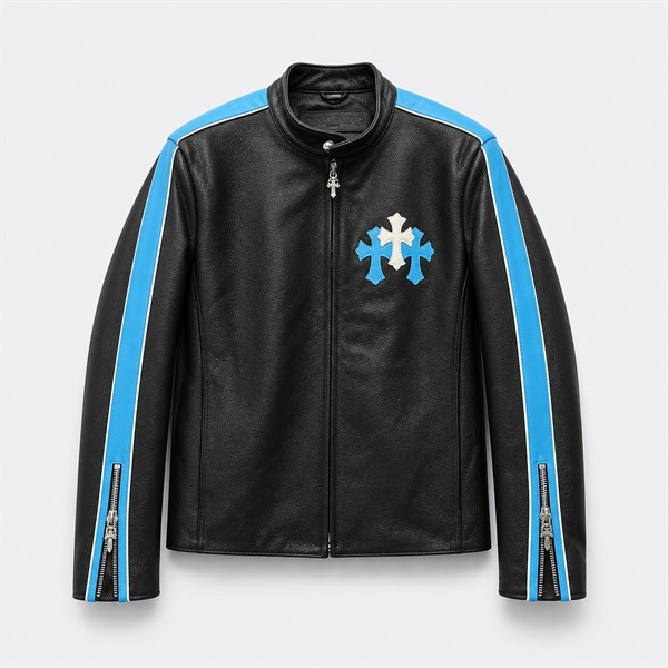 クロムハーツ Zip レザー モトジャケット ブルーストライプ