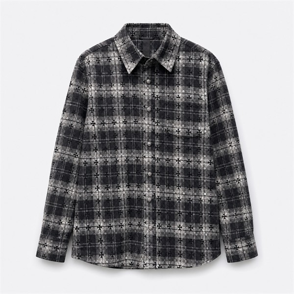 クロムハーツ Plaid レザーパッチ シャツ ブラック グレー