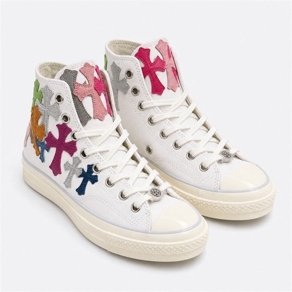 クロムハーツ x Converse レザー Patch ハイトップ スニーカー ホワイト マルチカラー