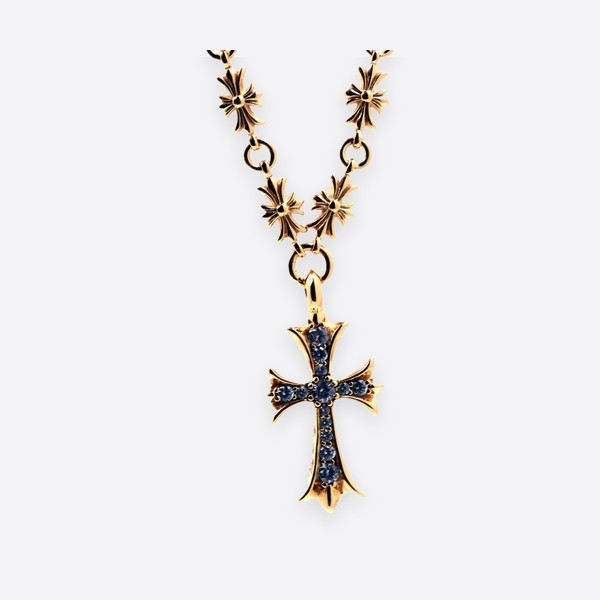 クロムハーツ クロス ネックレス 22K ゴールドプレーテッド ブラックストーン