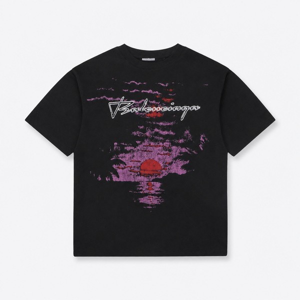 バレンシアガ パープルサンセット プリントTシャツ ブラック