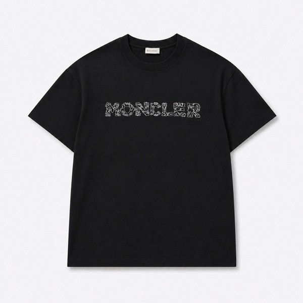 モンクレール ネックロゴ プリント ティーシャツ ブラック