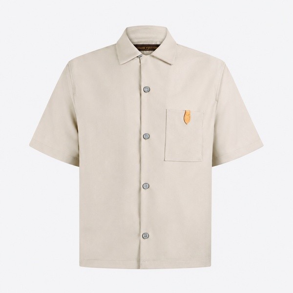 ルイヴィトン シルクカシミヤ レザーパッチシャツ ベージュ