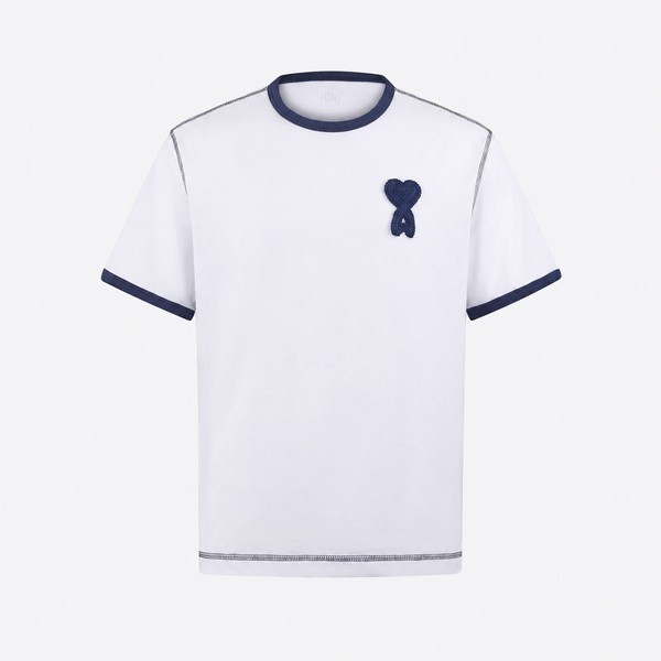 アミ コントラスト テリーハート Tシャツ ホワイト/ネイビー