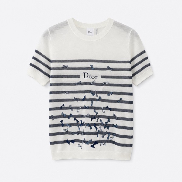 ディオール グラフィックプリント ロゴ刺繍 ボーダー バタフライ ニットTシャツ