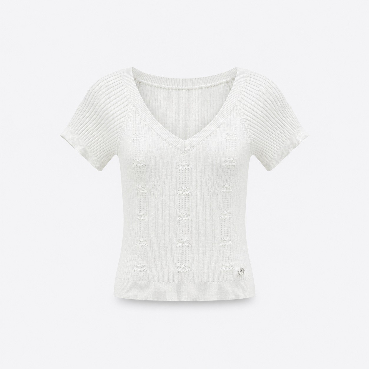 シャネル ロゴ刺繍 Vネック クロップド ニットTシャツ