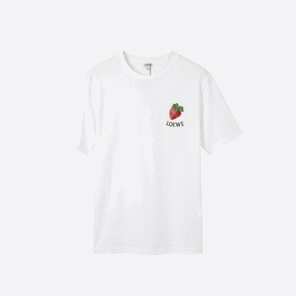 ロエベ 黒 クリスタル装飾 ストロベリーグラフィック Tシャツ