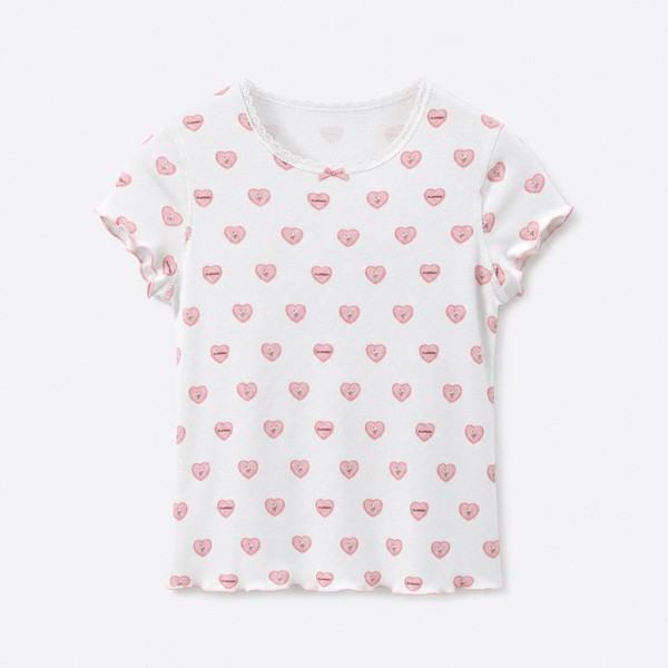 スキムズ グラフィックプリント フローラル バタフライ レーストリム ニットTシャツ
