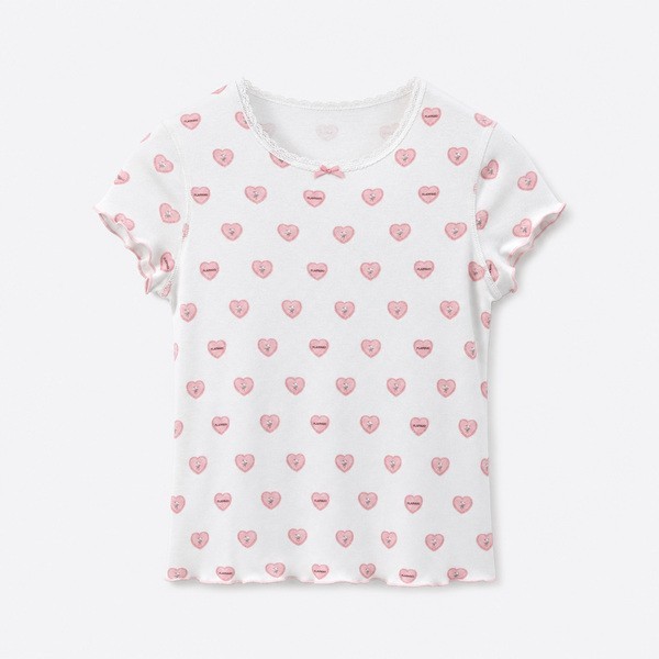 スキムズ グラフィックプリント フローラル バタフライ レーストリム ニットTシャツ