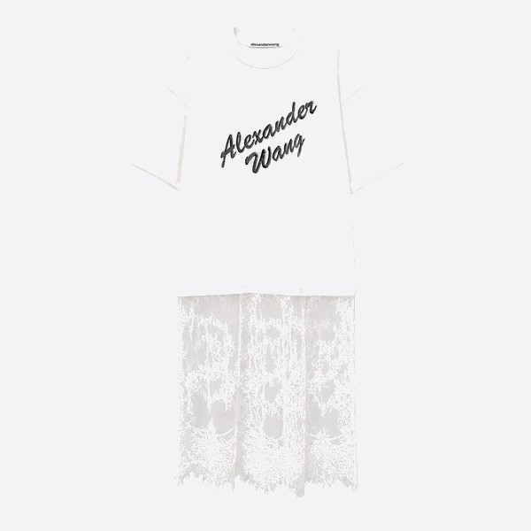 アレキサンダーワン ラインストーンロゴ Tシャツ レースパネルドレス