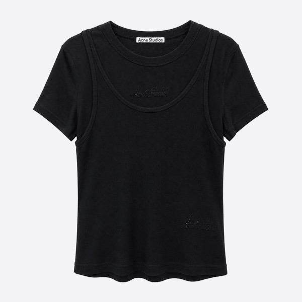 アクネ ストゥディオズ ラインストーン ロゴ スクープネック Tシャツ