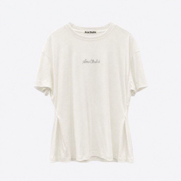 アクネ ストゥディオズ ラインストーンロゴ ウエストシェイプ Tシャツ ホワイト