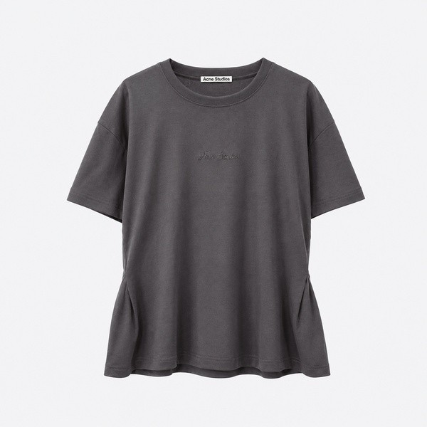 アクネ ストゥディオズ ラインストーンロゴ ウエストシェイプ Tシャツ グレー