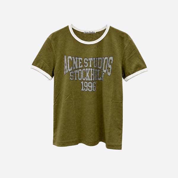 アクネストゥディオズ コントラストリブ ロゴ Tシャツ オリーブグリーン