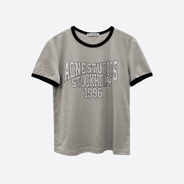 アクネストゥディオズ コントラストリブ ロゴ Tシャツ グレー