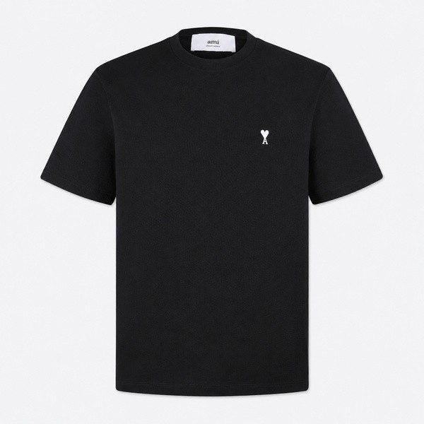 アミ パリス アミ・ド・クール 薄手コットン Tシャツ ブラック クリーム HTS346.724.045