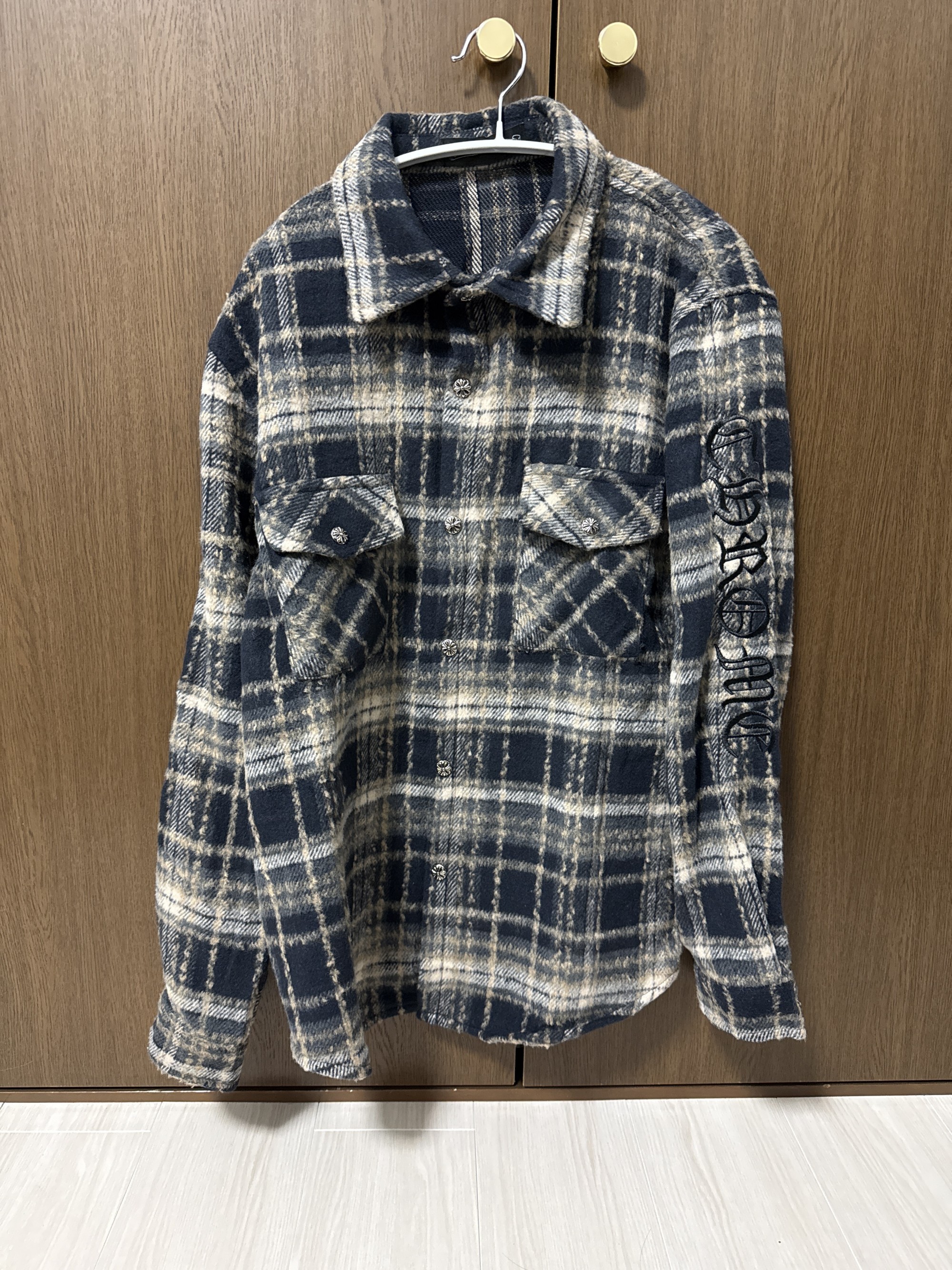 クロームハーツ クロス フランネル チェック シャツ ブラック