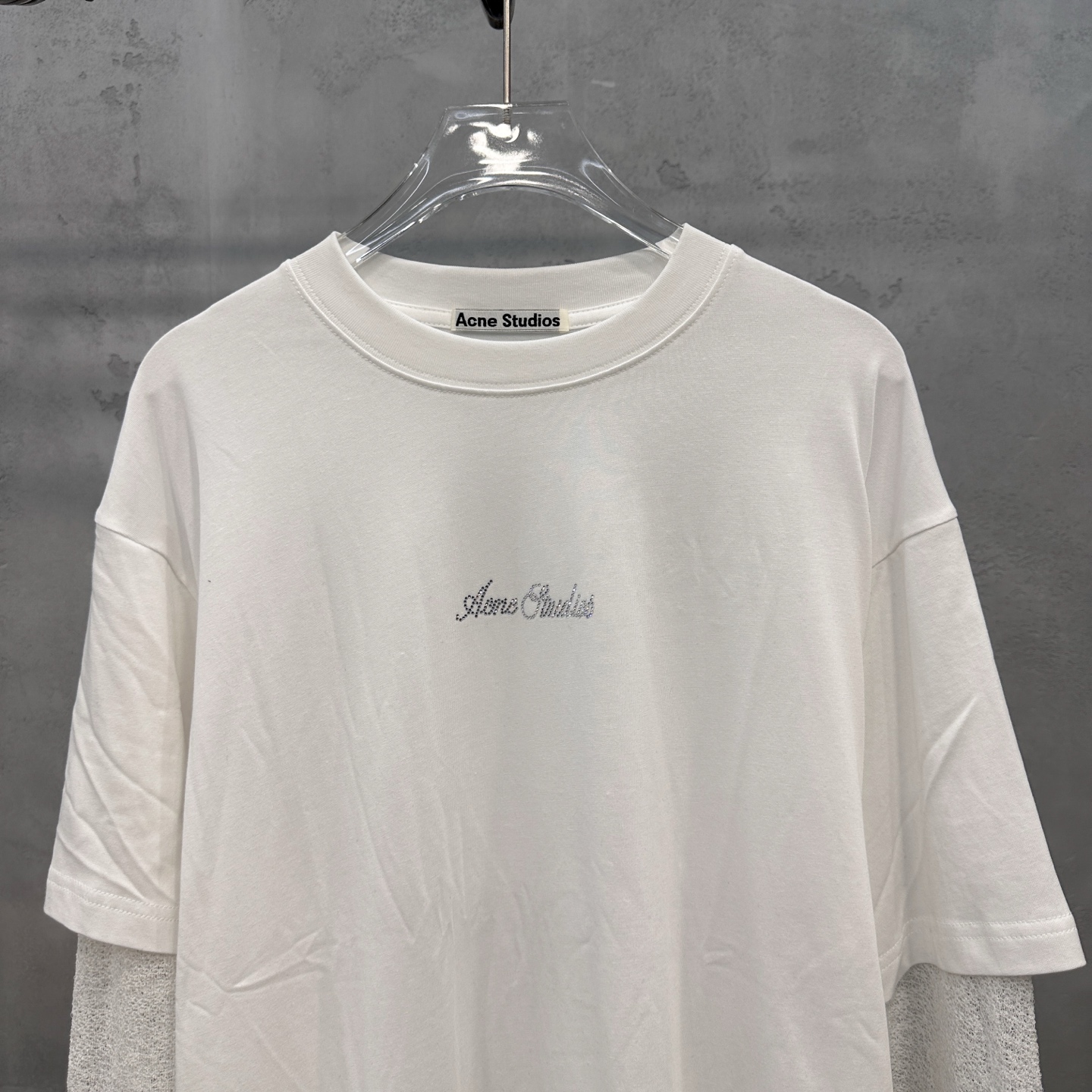 アクネ ストゥディオズ フェイクレイヤード長袖Tシャツ ホワイト/グレー 詳細画像 2