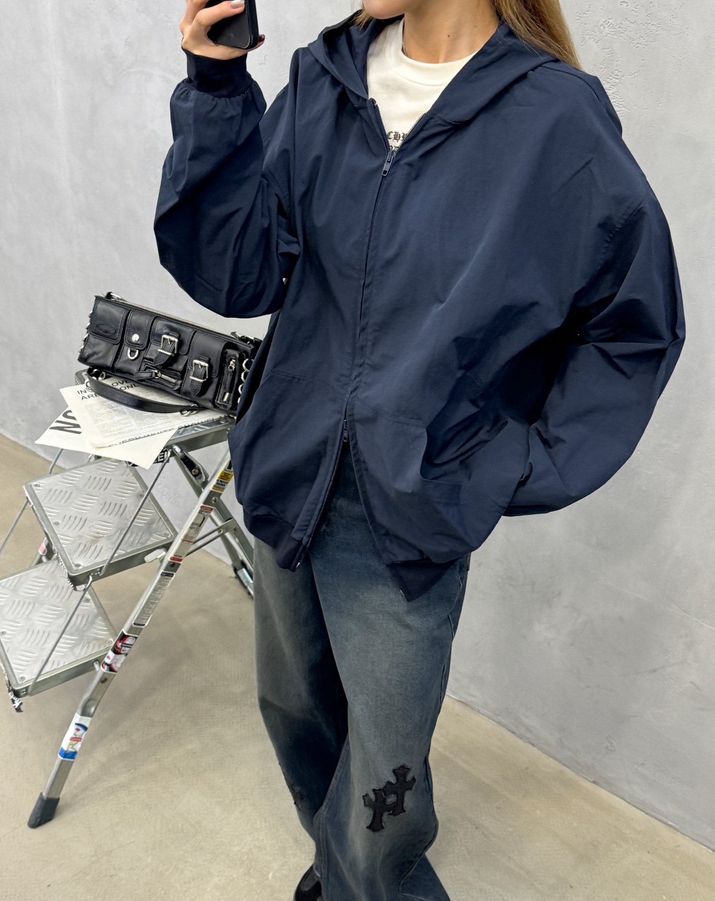 フード付きコットンブルゾン ネイビー 詳細画像 1